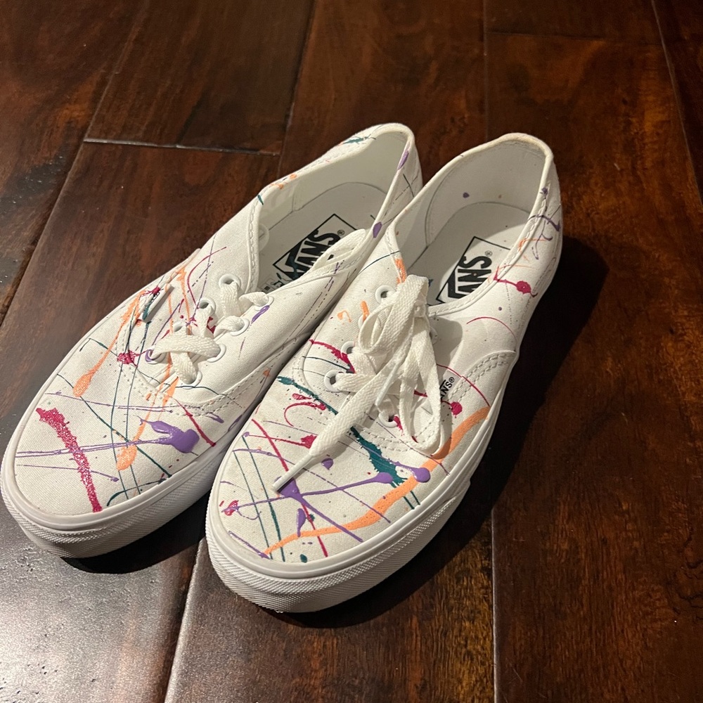 One of a kind Painted Vans with Colorful Splatter and sparkle